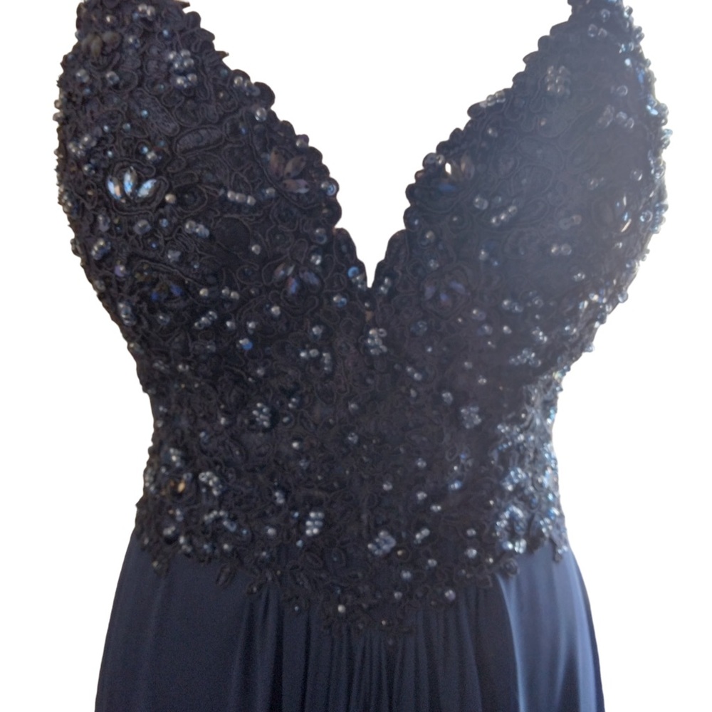 Faviana maxi dress womens sz 2 prom formal glam sequin crisscross back y2k blue - Picture 8 of 13
